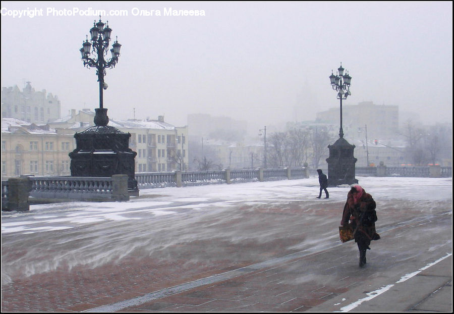 People, Person, Human, Lamp Post, Pole, Ice, Outdoors