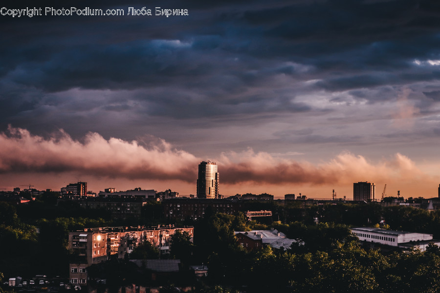 Building, City, Town, Urban, Cloud