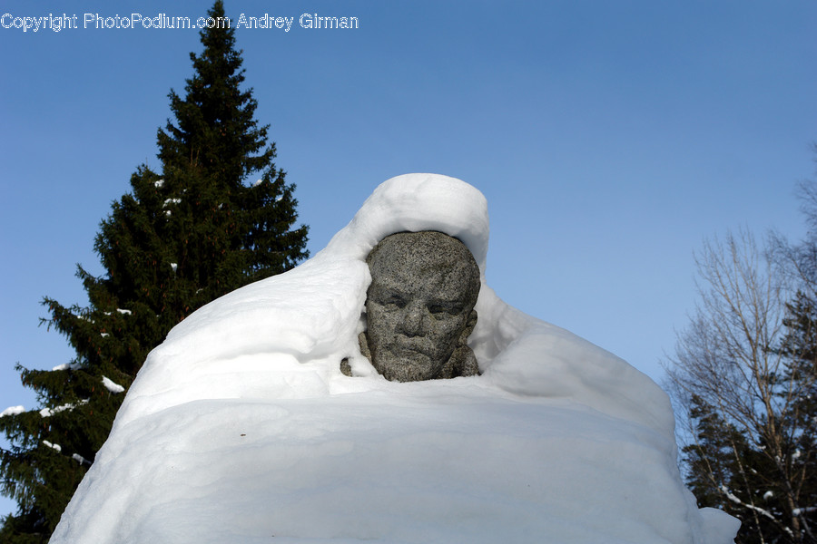 Art, Sculpture, Outdoors, Snow, Head