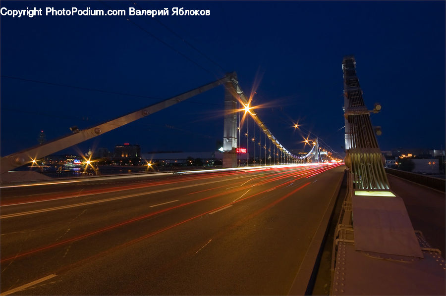 Freeway, Road, Train, Vehicle, Highway, Night, Outdoors