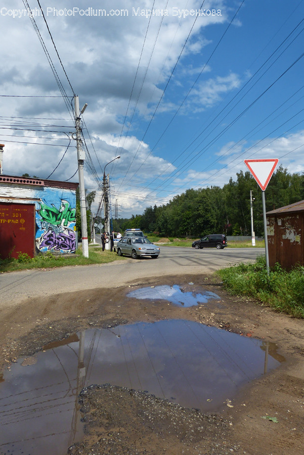 Graffiti, Dirt Road, Gravel, Road, Intersection
