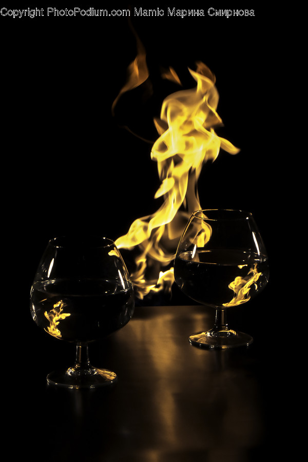 Fire, Flame, Glass, Goblet, Beverage