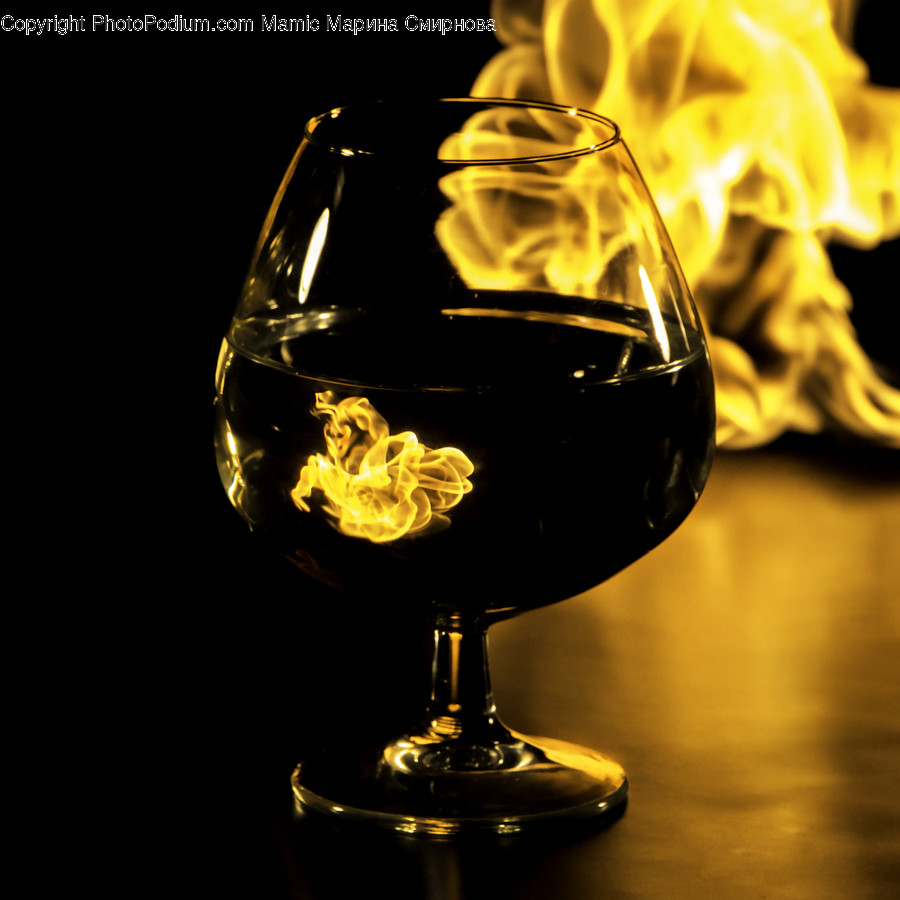 Glass, Goblet, Fire, Flame, Alcohol
