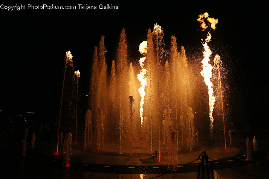 Fountain, Water, Fireworks, Night, Outdoors