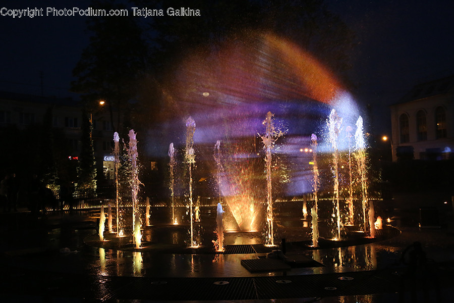 Fountain, Water, Night, Outdoors, Stage