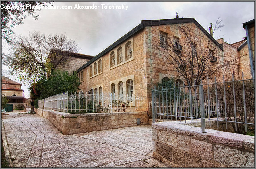 Fence, Cobblestone, Pavement, Walkway, Building, House, Housing