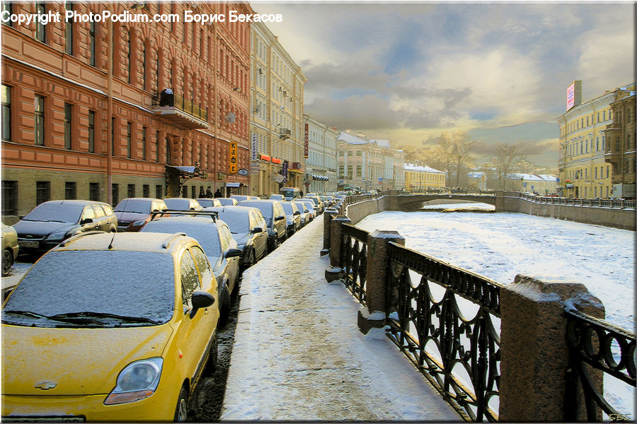 Railing, Automobile, Car, Vehicle, Blizzard, Outdoors, Snow