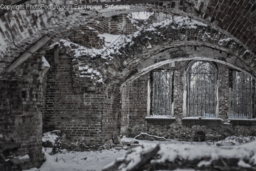 Brick, Outdoors, Snow, Arch, Arched