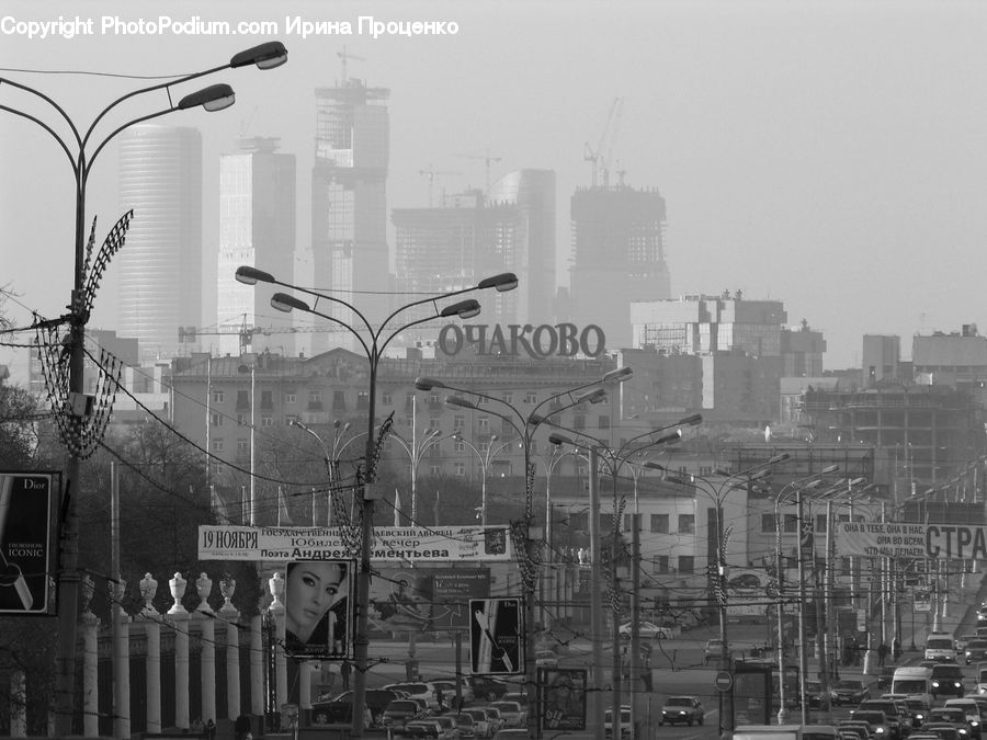 City, Downtown, Urban, Neighborhood, Town, Electric Transmission Tower, Fog