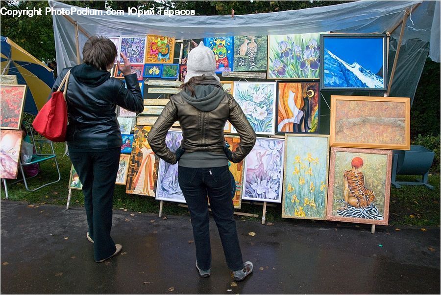 Human, People, Person, Art, Painting, Umbrella, Mosaic