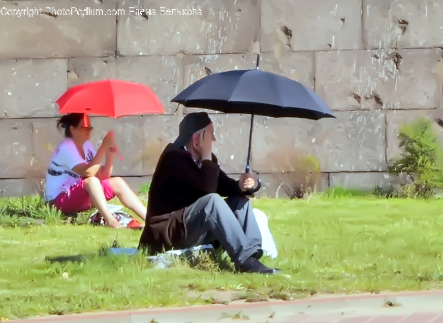 Person, Human, Sitting, Umbrella, Canopy