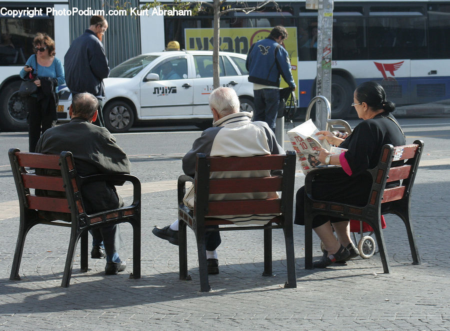 People, Person, Human, Bench, Automobile, Car, Vehicle