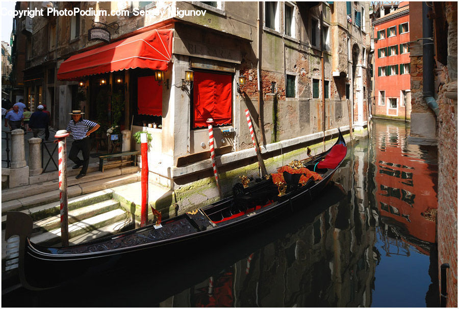 Boat, Gondola, People, Person, Human, Brick, Water