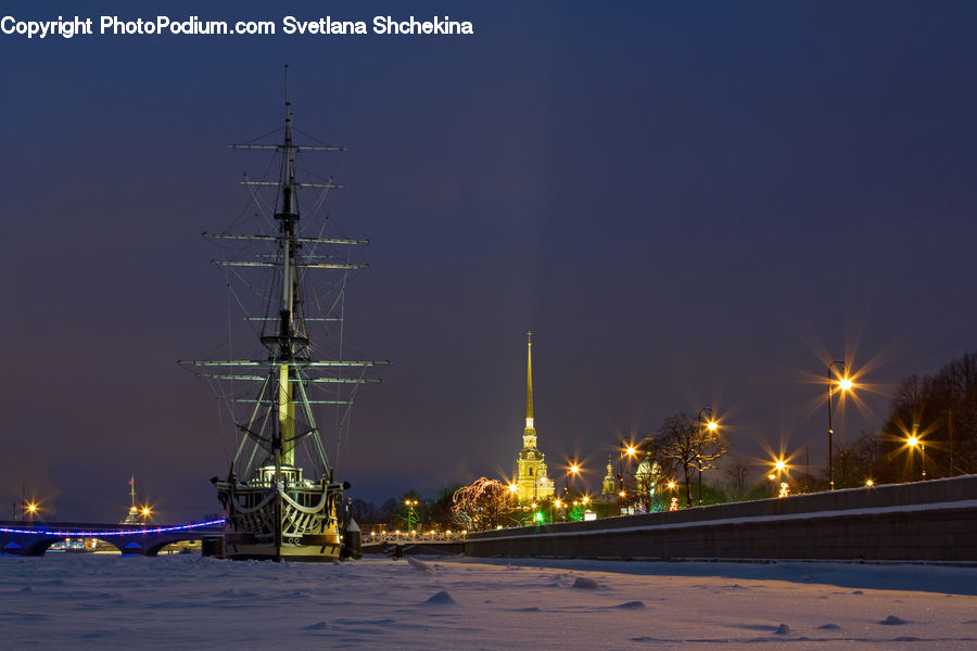 Bridge, Factory, Refinery, Lighting, Dock, Port, Waterfront