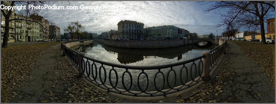 Fisheye, Canal, Outdoors, River, Water, City, Downtown
