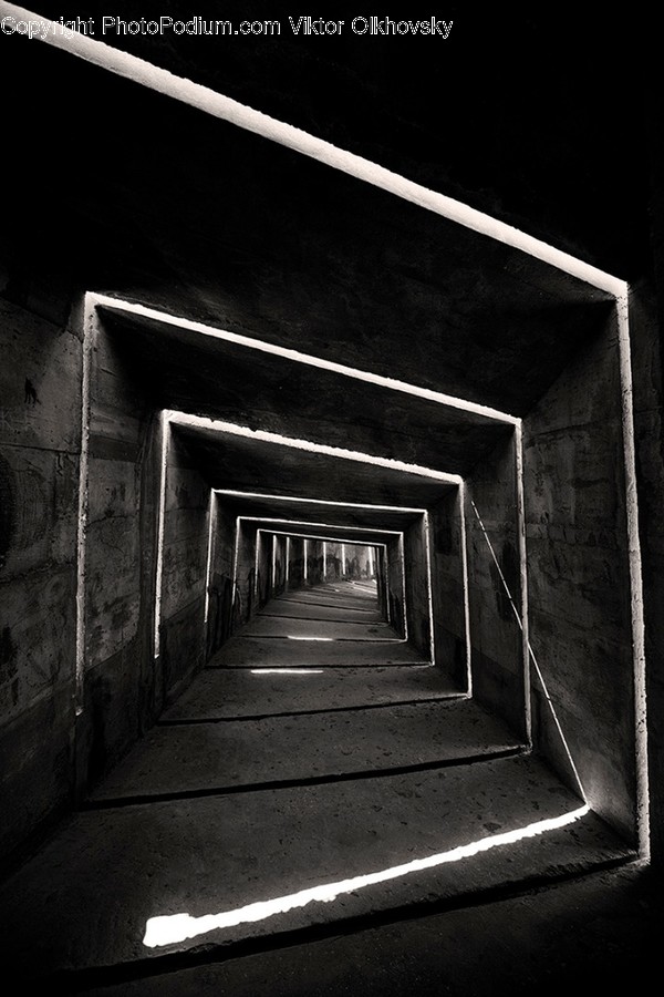Corridor, Tunnel, Bunker, Building, Lighting