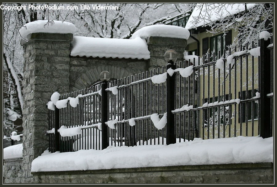 Fence, Ice, Outdoors, Snow