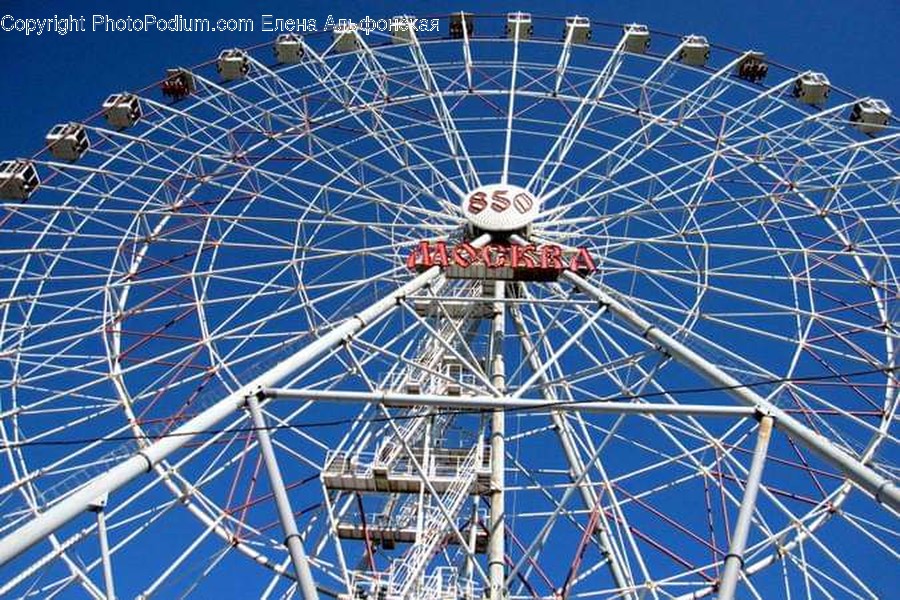 Ferris Wheel, Amusement Park, Utility Pole, Electrical Device, Solar Panels