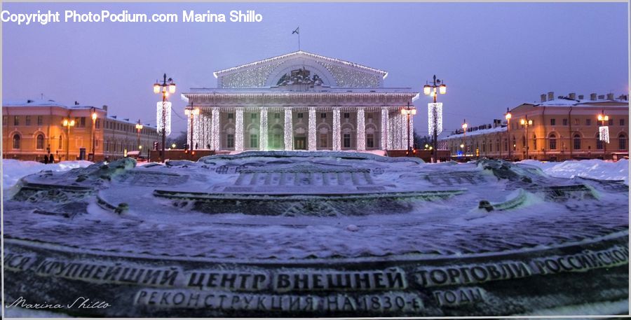 Ice, Outdoors, Snow, Fountain, Water, Architecture, Downtown