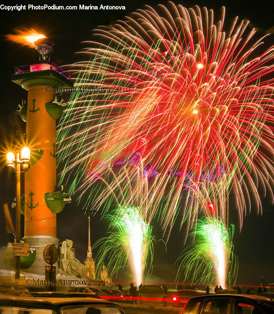 Fireworks, Night, Beacon, Building, Lighthouse, Water Tower, Architecture