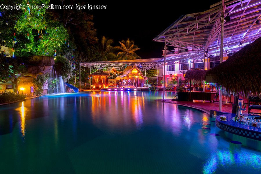 Night Life, Lighting, Building, Hotel, Water