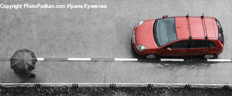 Umbrella, Car, Van, Automobile, Vehicle, Caravan, Asphalt
