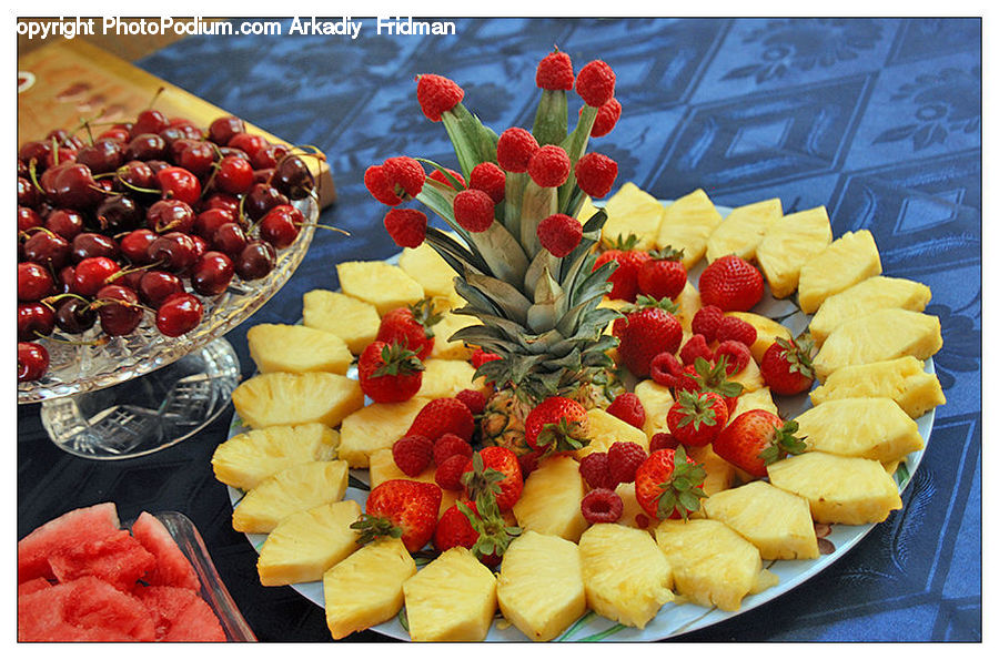 Fruit, Raspberry, Strawberry, Dessert, Food, Floral Design, Flower