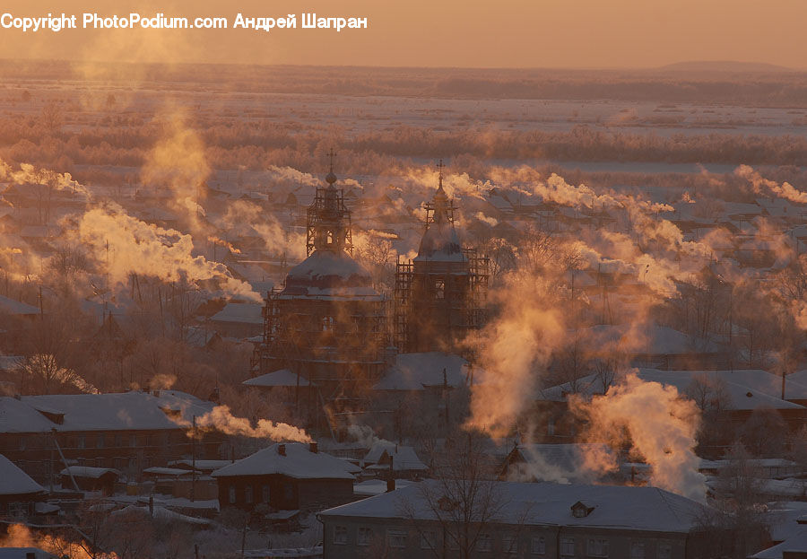 Dawn, Dusk, Sky, Sunrise, Sunset, Power Plant, Ruins