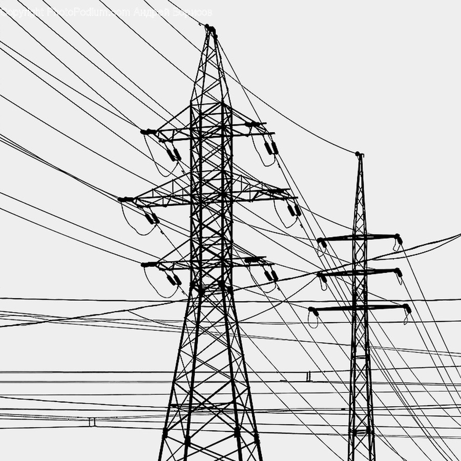 Utility Pole, Cable, Power Lines, Electric Transmission Tower