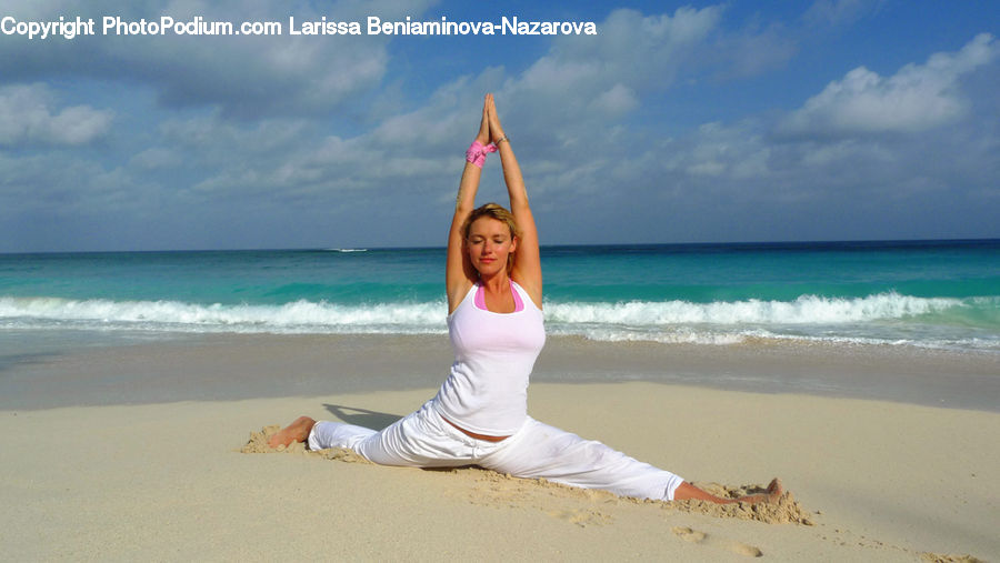 Fitness, Leisure Activities, Stretch, Yoga, Beach, Coast, Outdoors