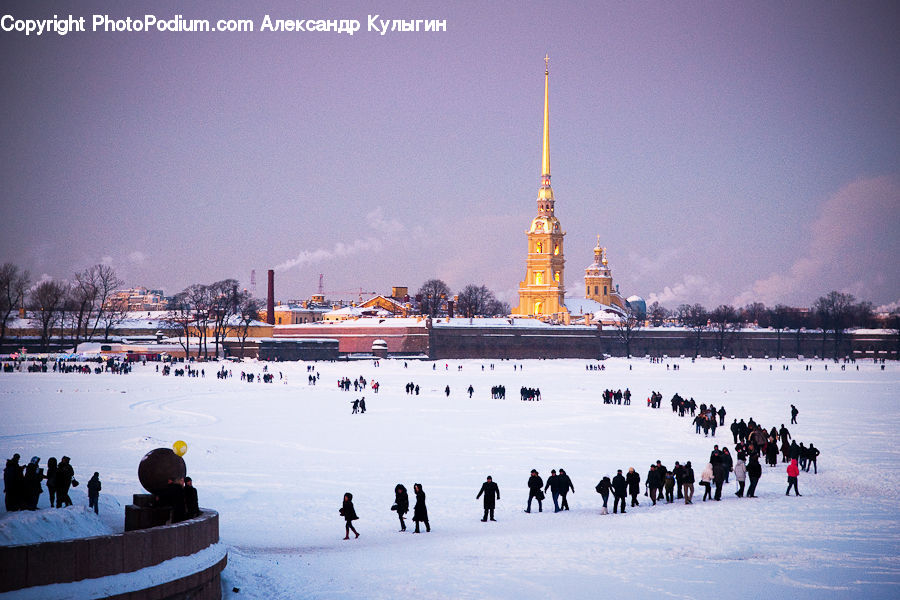 Ice Skating, Rink, Architecture, Bell Tower, Clock Tower, Tower, Dawn