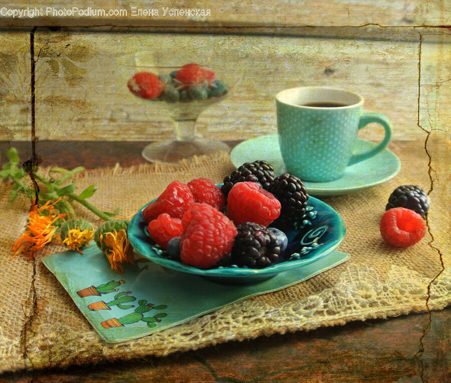Raspberry, Plant, Fruit, Food, Saucer