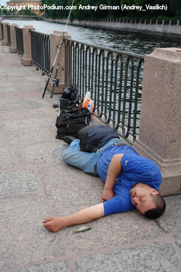 People, Person, Human, Asleep, Backpack, Bag, Brick