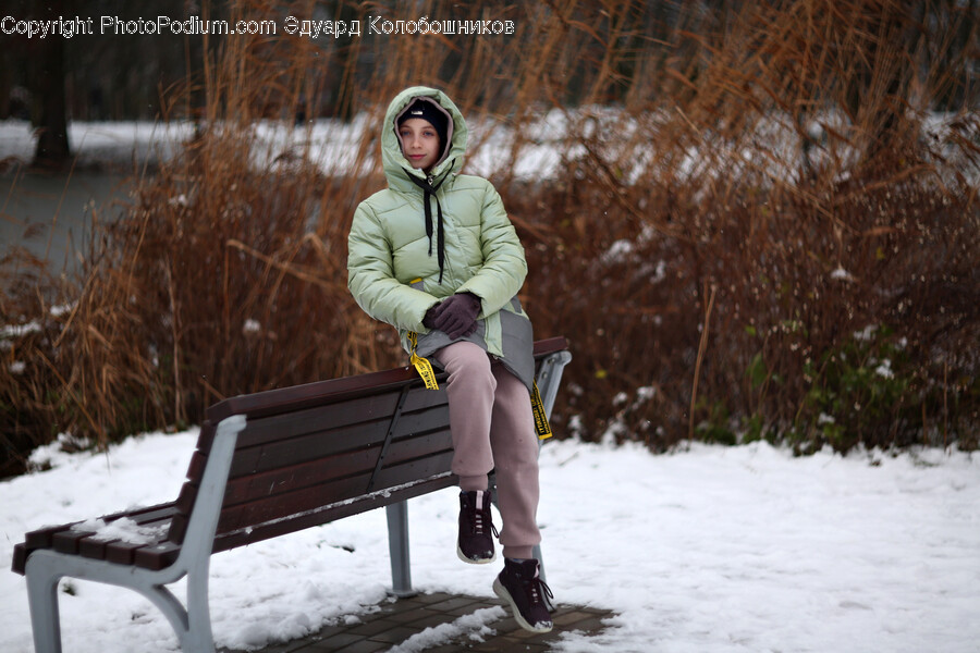 Person, Human, Clothing, Apparel, Bench