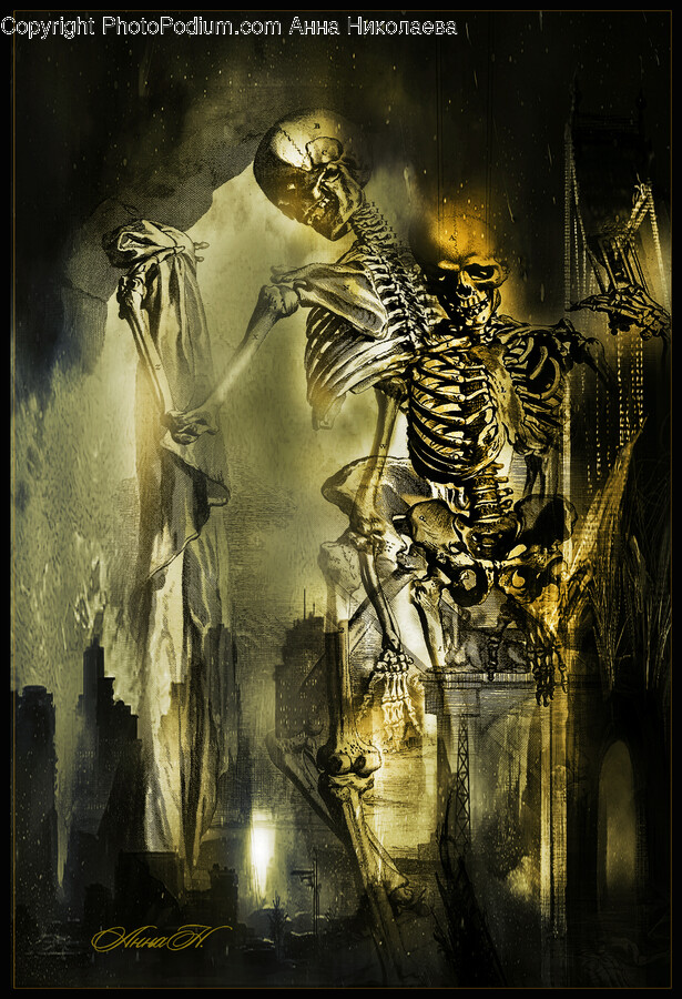 Painting, Art, Skeleton