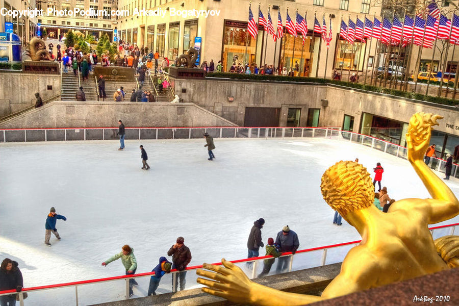 Ice Skating, Rink, Architecture, Downtown, Plaza, Town, Town Square