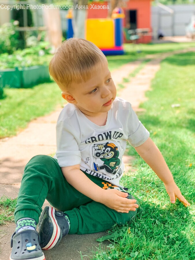 Person, Sitting, Grass, Plant, Clothing