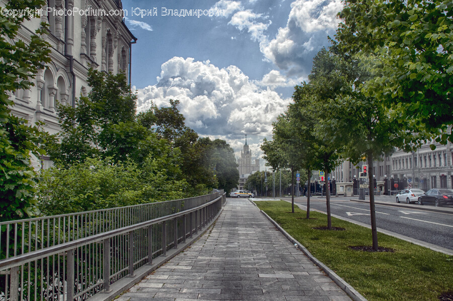 Path, Sidewalk, Road, City, Railing