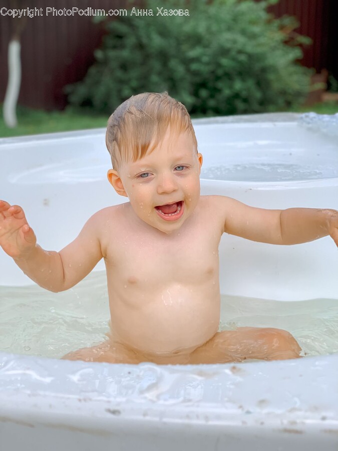 Bathing, Baby, Person, Head, Face