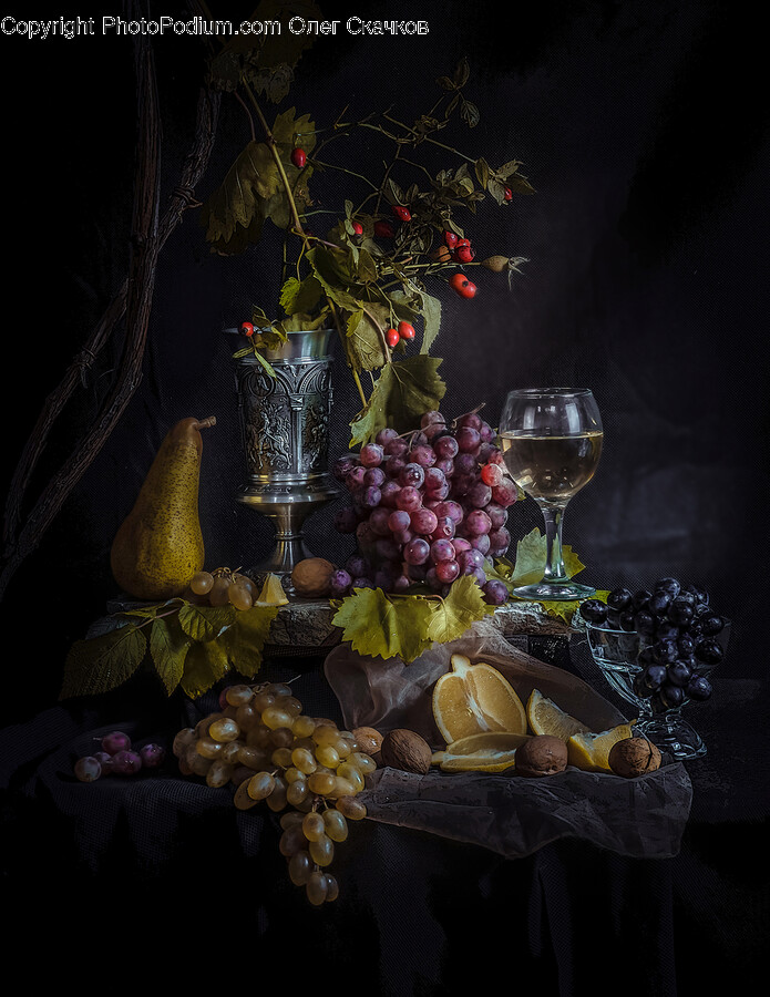 Glass, Food, Fruit, Grapes, Plant