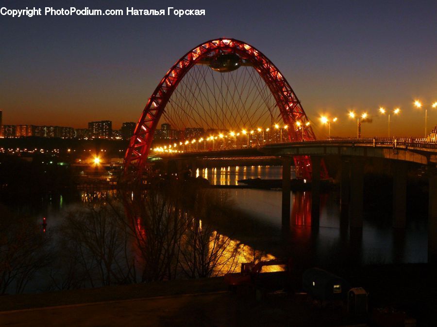 Arch, Arch Bridge, Bridge, Night, Outdoors, Lighting, City