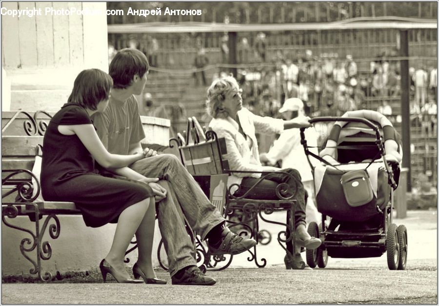 Human, People, Person, Bench, Scooter, Vehicle, Antique Car