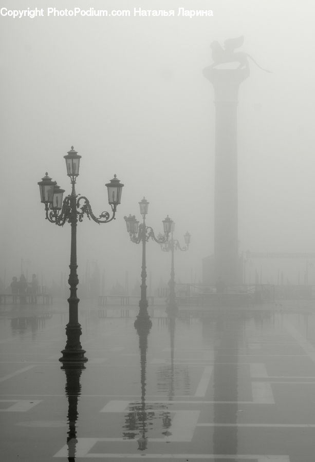 Lamp Post, Pole, Fog, Pollution, Smog, Smoke, Architecture