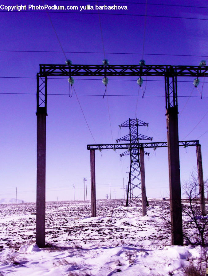 Cable, Electric Transmission Tower, Power Lines, Dock, Pier, Dirt Road, Gravel