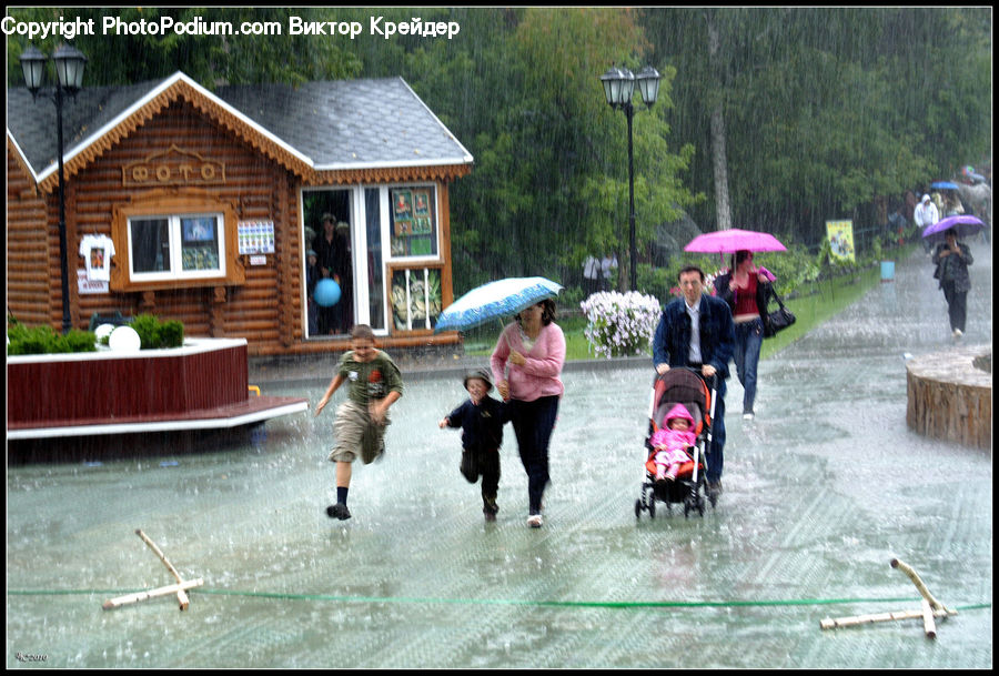 Human, People, Person, Stroller, Building, Cottage, Housing