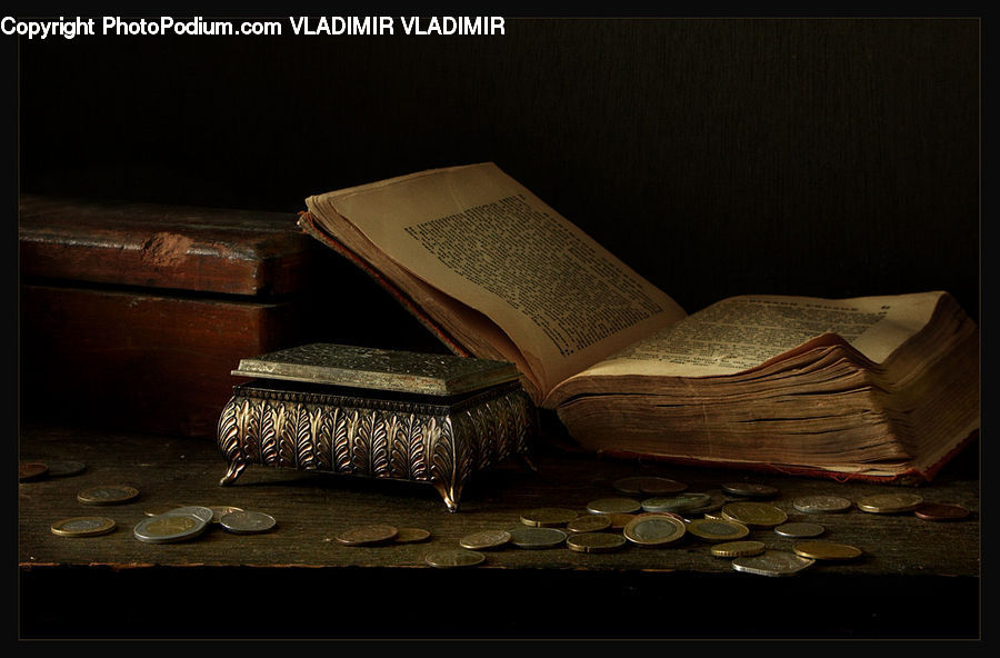 Book, Text, Crypt, Coin, Money, Jar, Pot