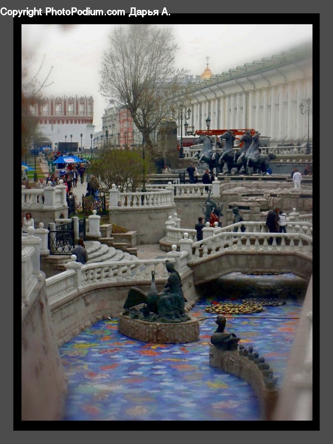 Collage, Poster, Art, Sculpture, Statue, Fountain, Water