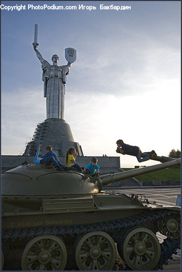 Submarine, Army, Tank, Vehicle, Art, Sculpture, Statue