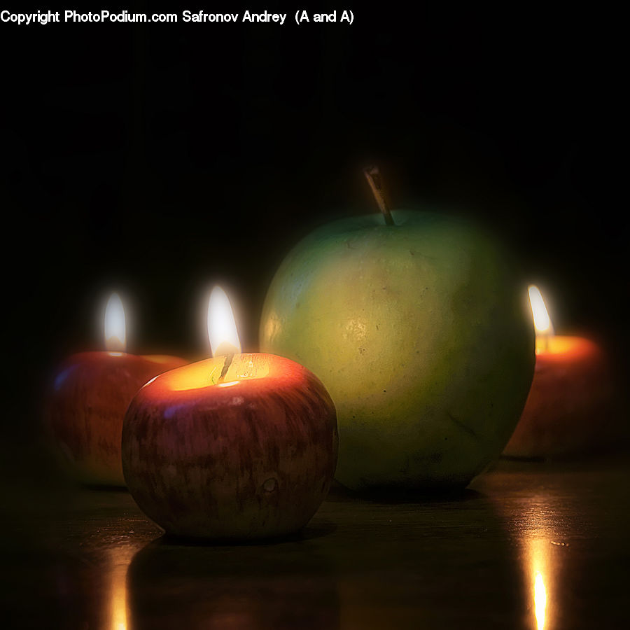 Candle, Apple, Fruit, Fire, Flame