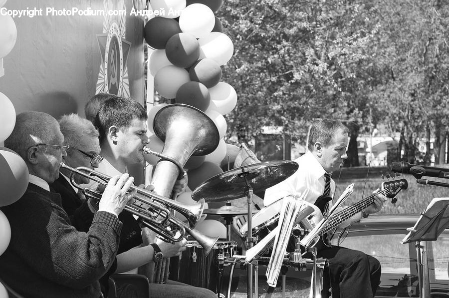 People, Person, Human, Umbrella, Brass Section, Euphonium, Musical Instrument